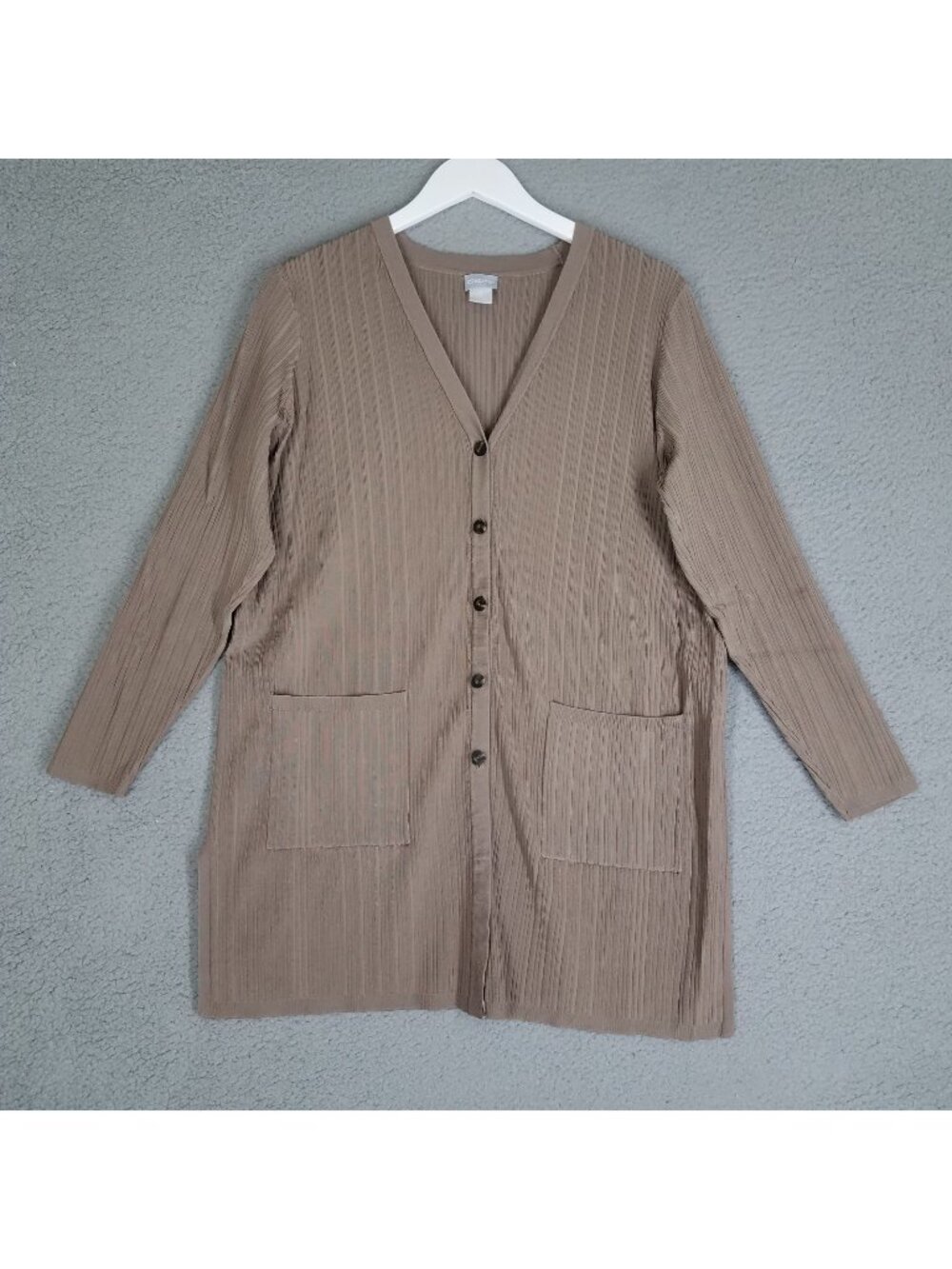 Chico's Cardigan Women's 2/ Large Slinky Long Ribbed Button Front Travel Casual